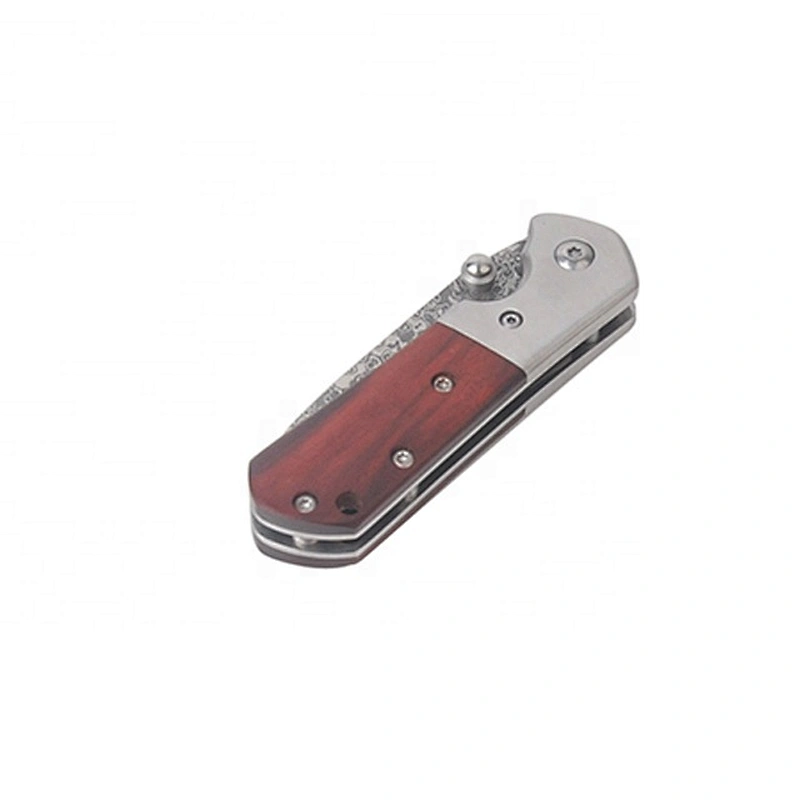 Professional pocket damascus folding knife with pakka wood handle