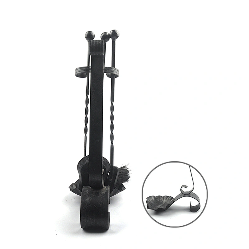 3 Pieces Black Hook Rustic Iron Fireplace Tools set