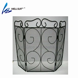 Fireplace screen 3 Panel Ornate Wrought Iron Black Metal Fire Place Standing Gate Decorative Mesh Solid Baby Safe