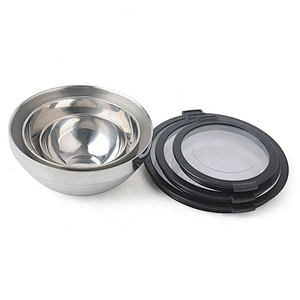3pcs set plastic stainless steel salad bowl with lid for home kitchen  accessories