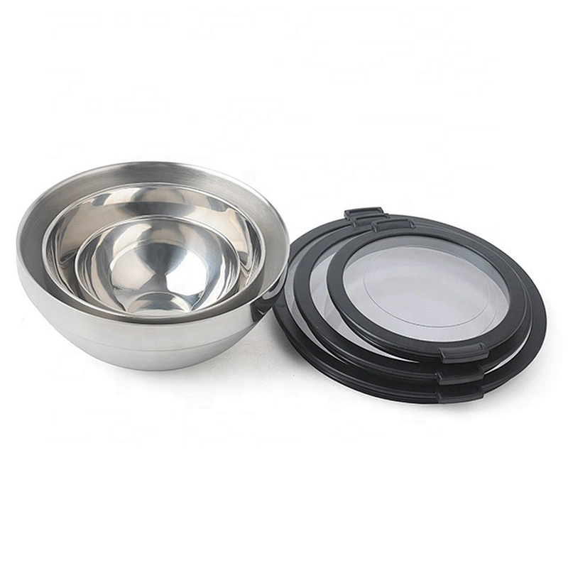 3pcs set plastic stainless steel salad bowl with lid for home kitchen  accessories