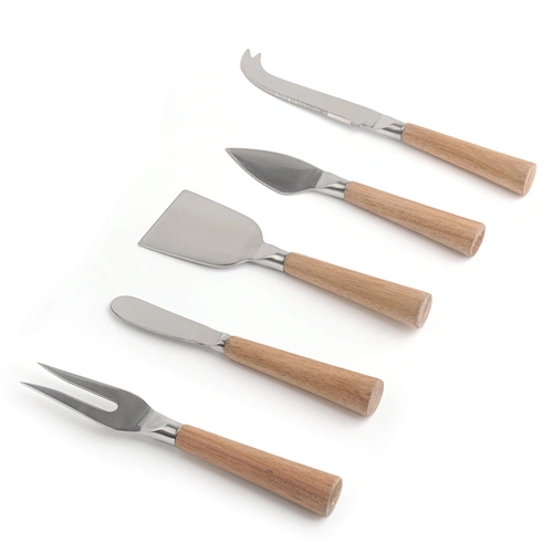 Amazon online shopping wholesale Custom Kitchen Wood Handle 5 Pieces Stainless Steel Cheese Knife Set