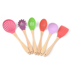 kitchenware spatula utensil sets Silicone 6pcs Kitchen Cooking utensil set with wood handle
