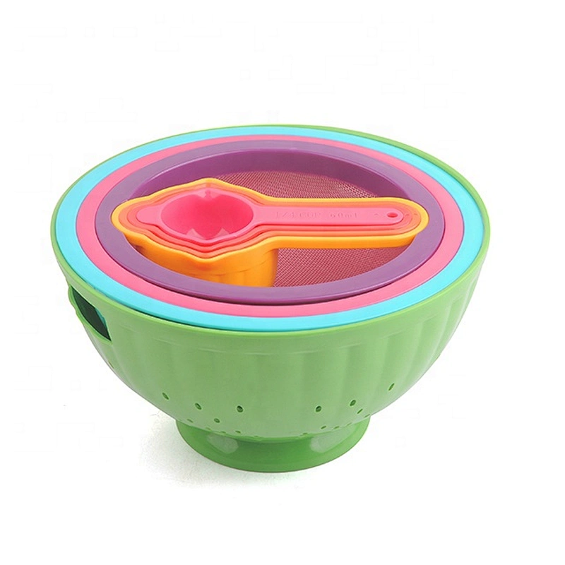 Kitchen gadgets colorful   plastic food grade  colander set with measuring cups
