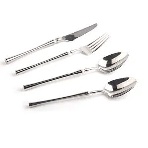 New Style Stainless Steel 18/10 Black Handle Gold Silver Plated Flatware Cutlery Set 6 pcs for Wedding Restaurant and Hotel