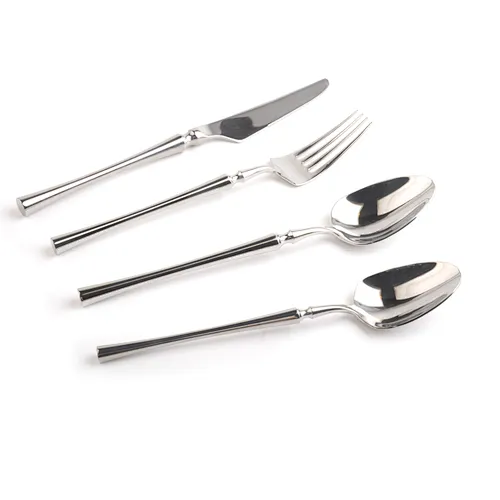New Style Stainless Steel 18/10 Black Handle Gold Silver Plated Flatware Cutlery Set 6 pcs for Wedding Restaurant and Hotel