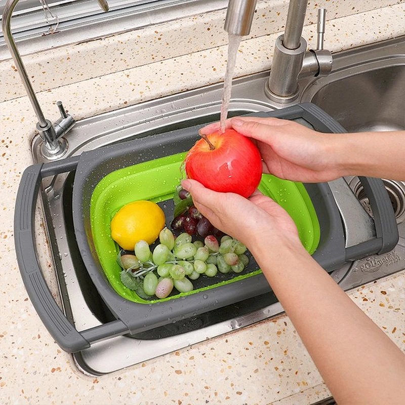 Fruit vegetable strainer space saved collapsible colander with handle