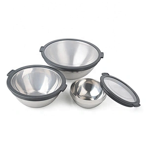 3pcs set plastic stainless steel salad bowl with lid for home kitchen  accessories