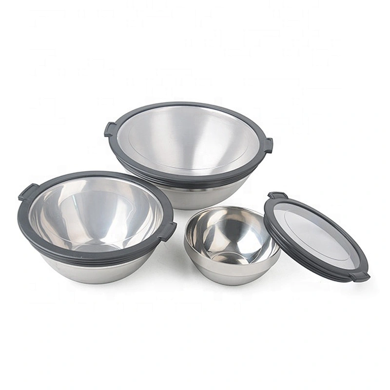 3pcs set plastic stainless steel salad bowl with lid for home kitchen  accessories