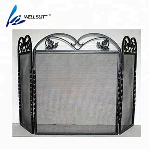 Fireplace screen 3 Panel Ornate Wrought Iron Black Metal Fire Place Standing Gate