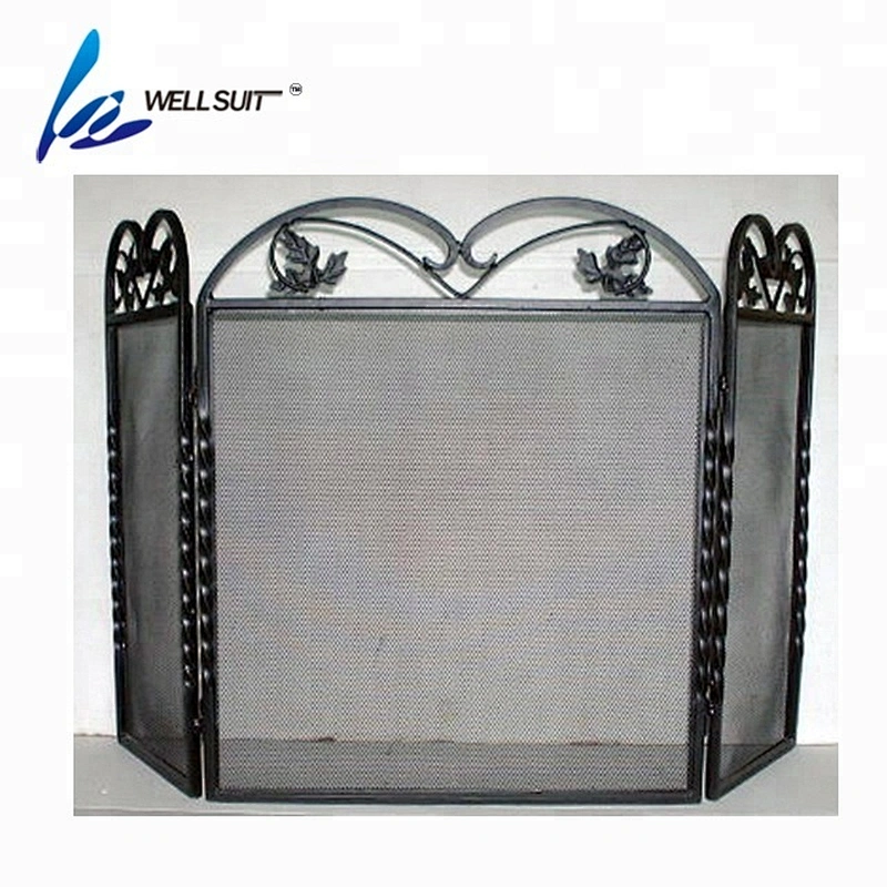 Fireplace screen 3 Panel Ornate Wrought Iron Black Metal Fire Place Standing Gate