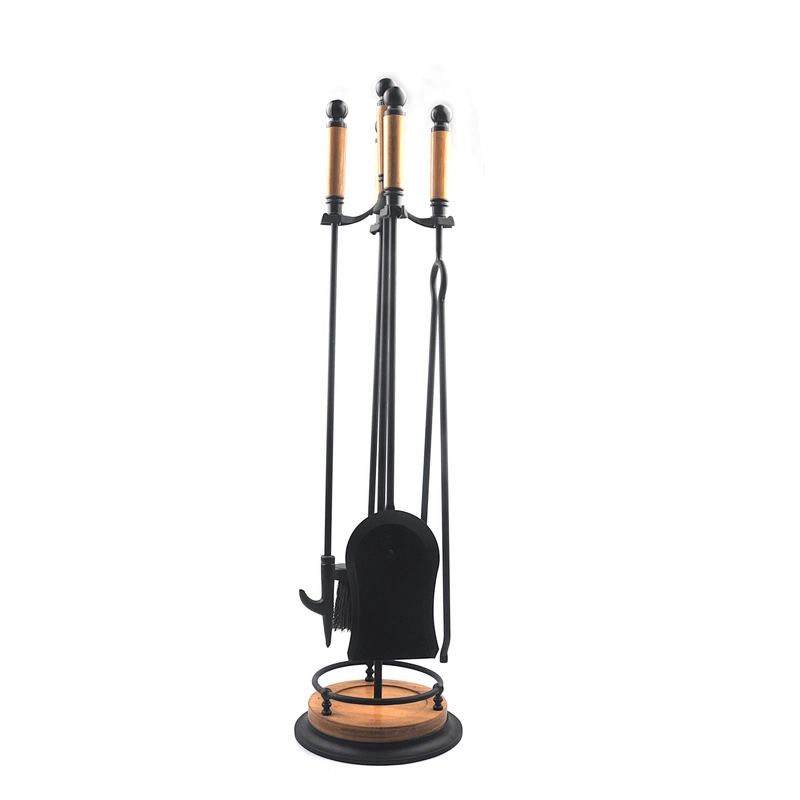 Black coating iron Traditional fireplace accessories set with wooden handle