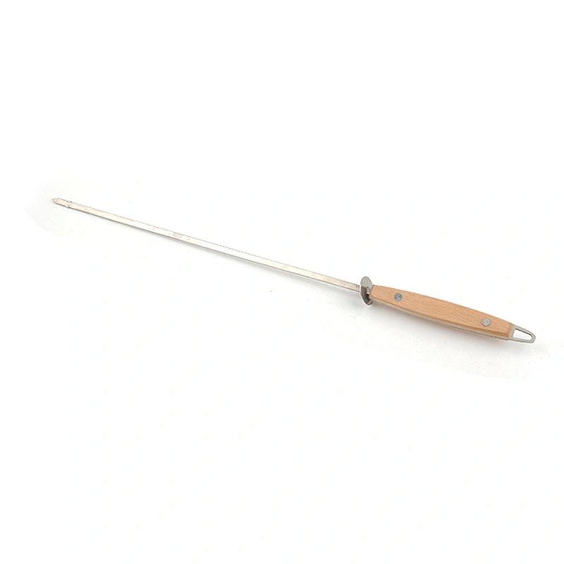 BBQ large wooden handle BBQ stick stainless steel BBQ flat skewers mutton skewers 47cm lamb leg fork