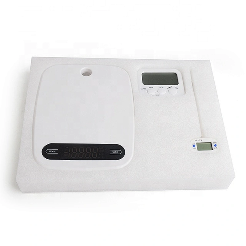 Manual plastic digital kitchen scale with thermometer and timer