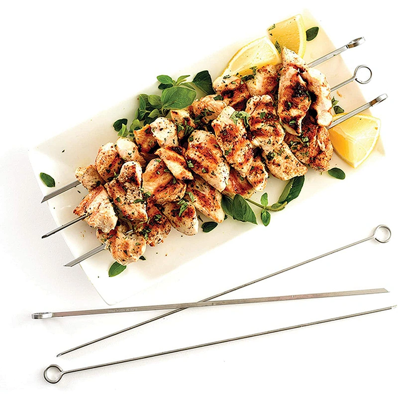 6pcs Stainless Steel Barbecue Skewers Reusable BBQ Sticks Kabob Skewers