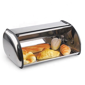 Stainless Steel wood Roll Top Bread Box for Kitchen, bread bin, bread storage