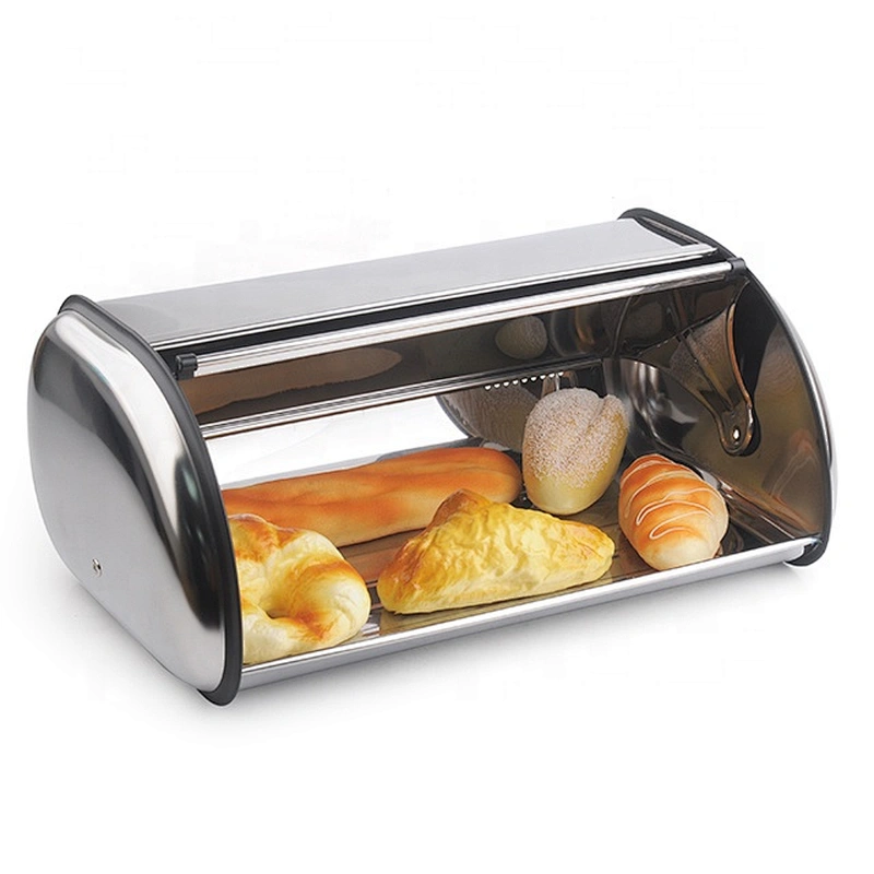 Stainless Steel wood Roll Top Bread Box for Kitchen, bread bin, bread storage