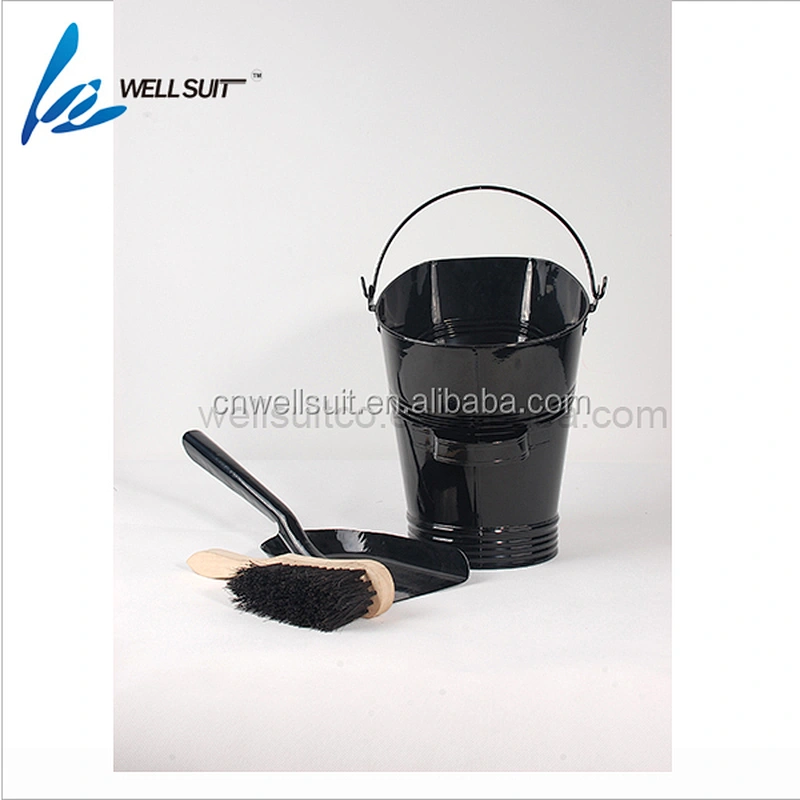 Iron black coating Large capacity fireplace ash bucket with shovel and brush