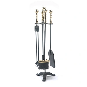 Fireplace accessories black metal 4 pieces  with Gold Plated Handle garden fireplace outdoor set