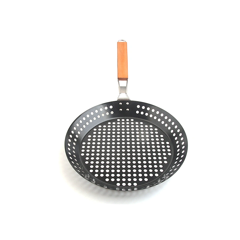 Non-Stick Grill Round Basket Barbecue Pan BBQ Wok Tray for Grill Vegetable Fish Meat Kabob