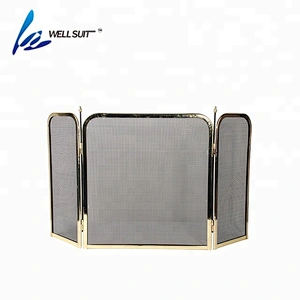 Fireplace screen with golden frame