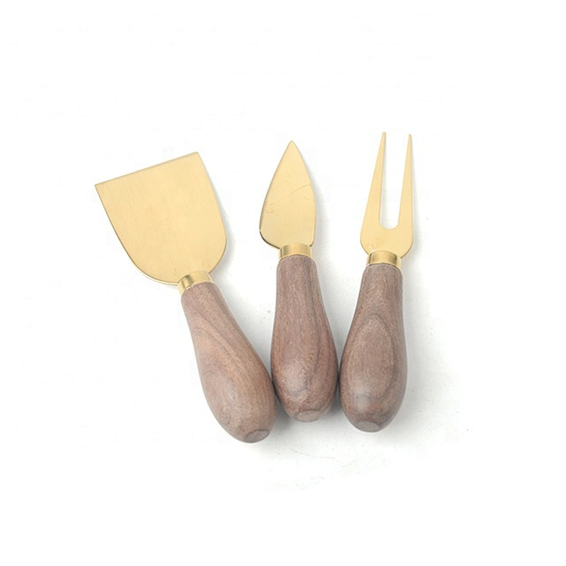 Amazon hot-selling custom wholesale titanium plating blade wooden handle cheese knife set