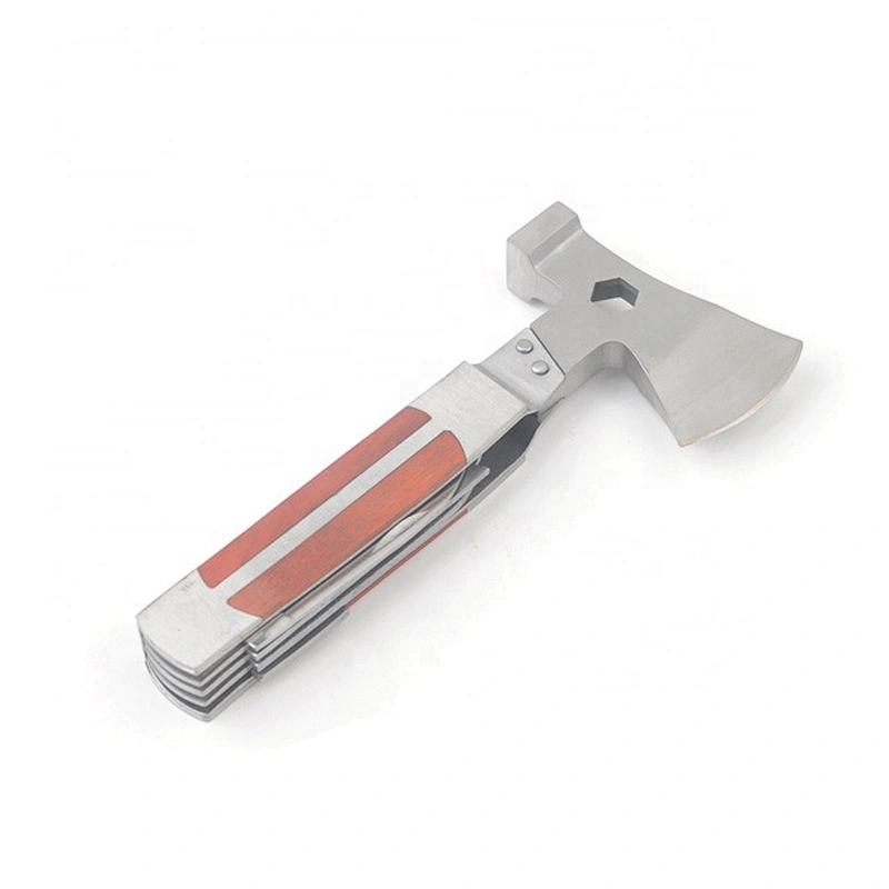 8 IN 1 Stainless Steel Head and Wood Handle Foldable Plier Axe Multi Tool