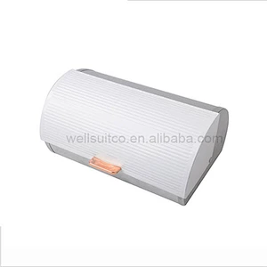 White metal bread box kitchen food storage with cooper coating