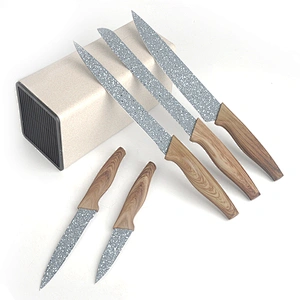 High Quality Embossing Kitchen 5 PCS Non-stick Coating Stainless Steel Knife Set With Block
