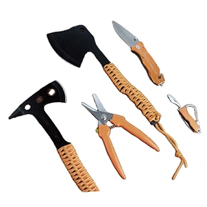 Outdoor Tool Set of 5  Pcs Orange Series Stainless Steel Axe Knife Shears Combination