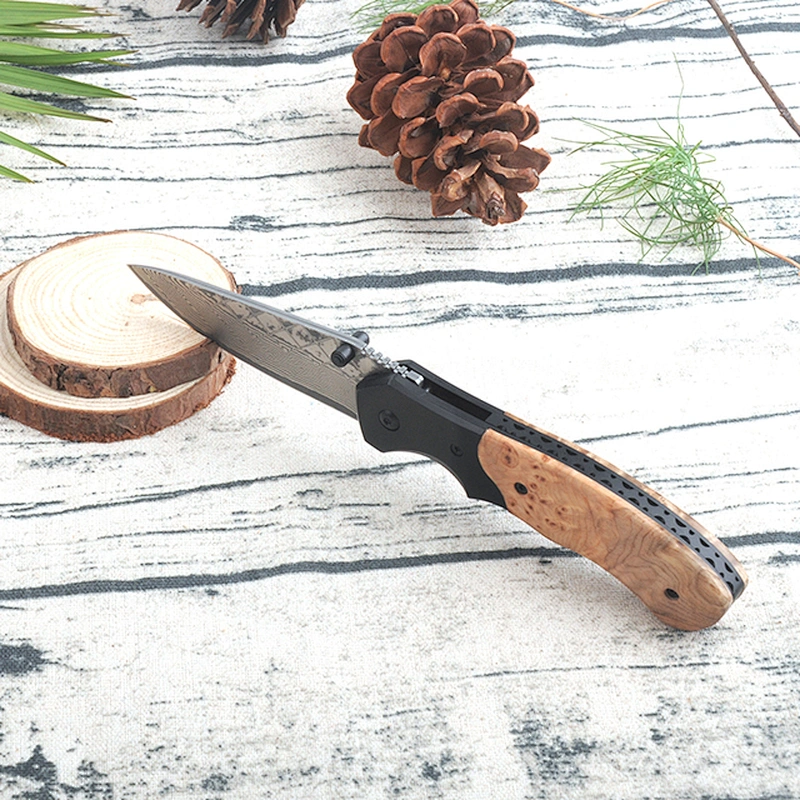 Best price damascus steel blade wood handle knife