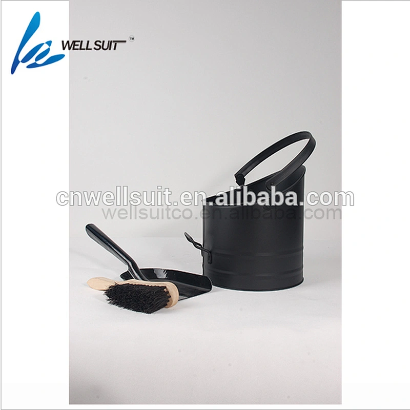 Iron black coating Large capacity fireplace ash bucket with shovel and brush