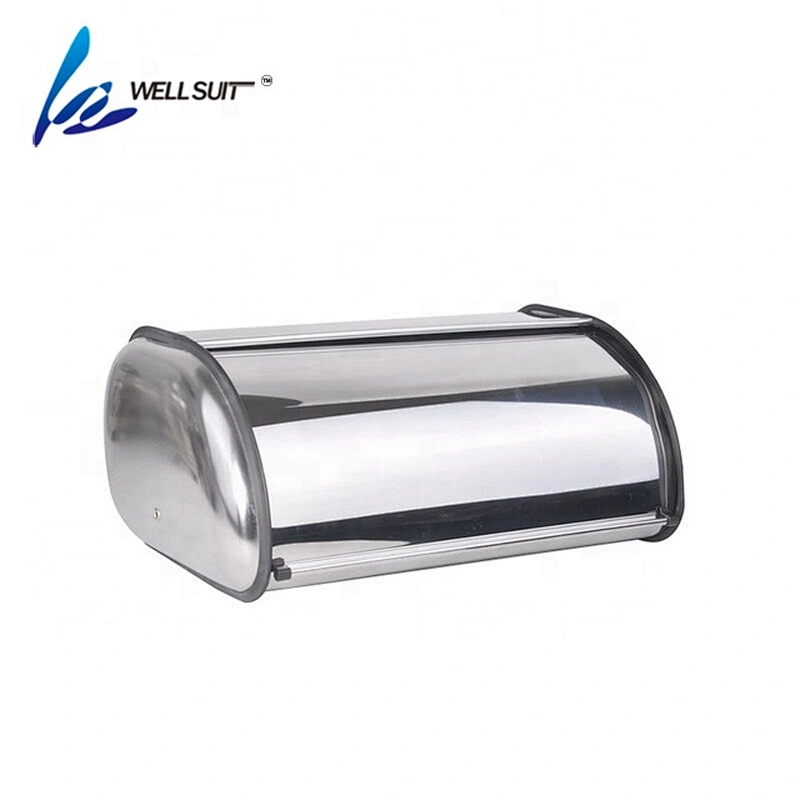 Stainless Steel wood Roll Top Bread Box for Kitchen, bread bin, bread storage