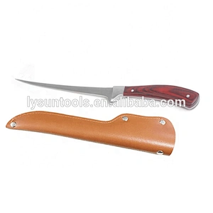 Professional stainless steel commercial diving fishing fillet knife with leather sheath