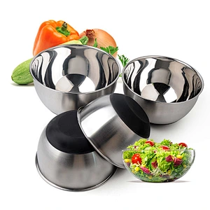 Satin polished large stainless steel fruit salad bowl silicone mixing bowl