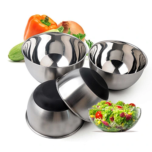 Satin polished large stainless steel fruit salad bowl silicone mixing bowl