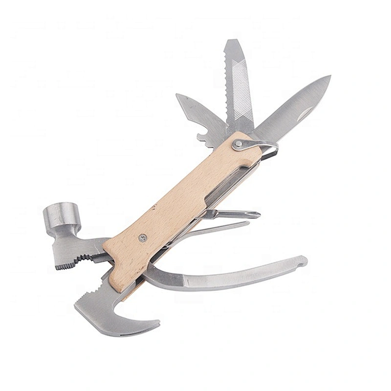 Multifunctional stainless steel outdoor mini hammer multi tool with wood handle