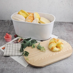 Hot selling good quality plastic bread bin bread box with wooden cover