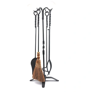 Black coating fireplace tools metal fireplace tool set  with Newly designed brush