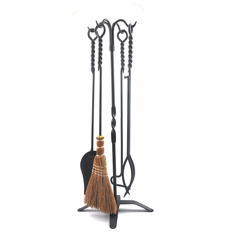 Black coating fireplace tools metal fireplace tool set  with Newly designed brush