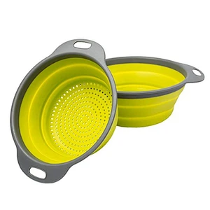 Food-Grade 2 Pack Collapsible Colander Strainer Set Silicone Strainer Space-Saver Folding