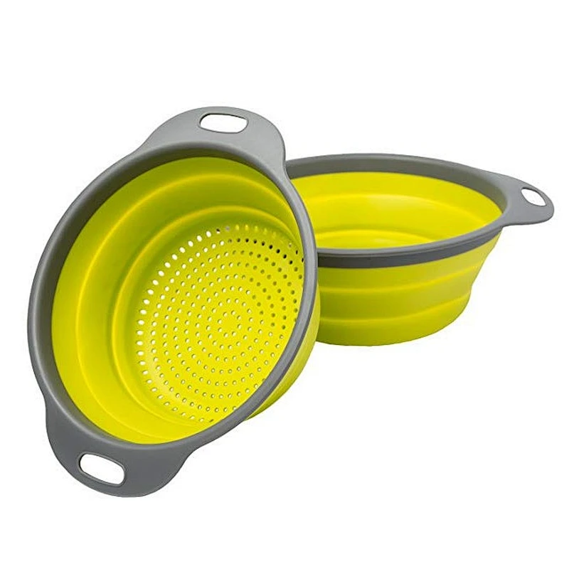 Food-Grade 2 Pack Collapsible Colander Strainer Set Silicone Strainer Space-Saver Folding