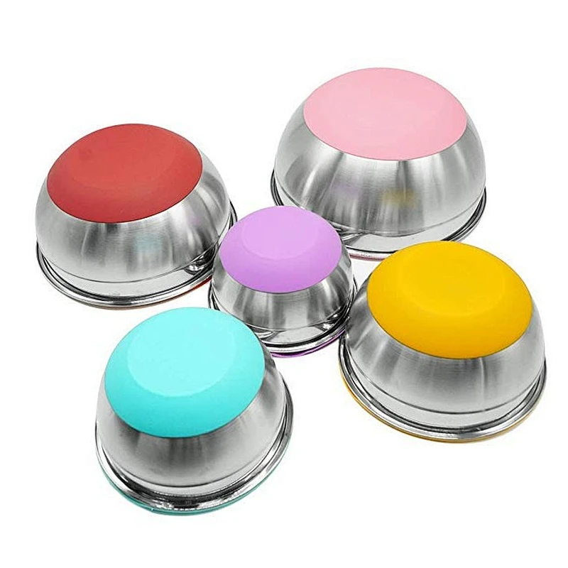 Reusable large restaurant stainless steel salad bowl set with plastic lid