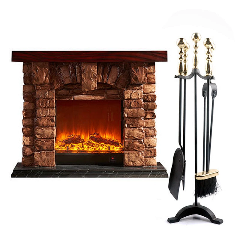Fireplace accessories black metal 4 pieces  with Gold Plated Handle garden fireplace outdoor set