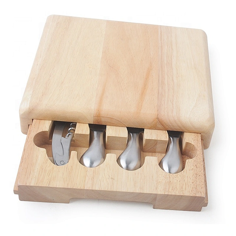 4Pcs corkscrew opener cheese cutting board drawer knife set wooden cheese board set