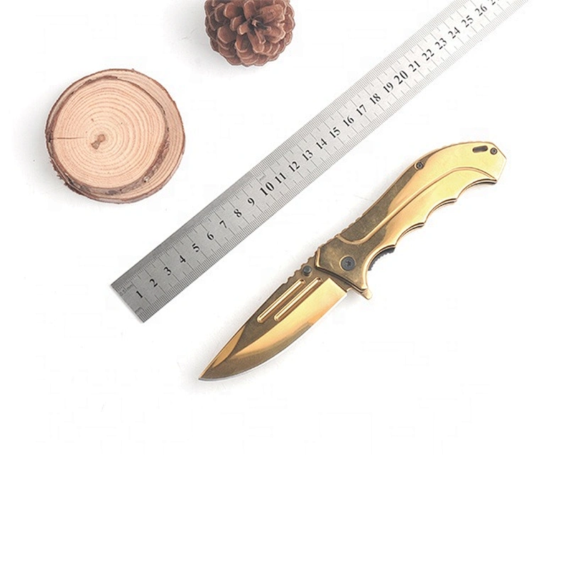 Gold Titanium Plated Anti Rusting Survival Pocket Hunting Knife with Belt Clip
