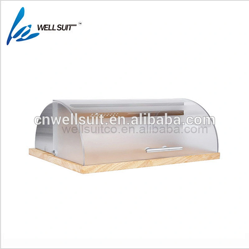 Metal Stainless Steel Bread Box with Glass Bottom
