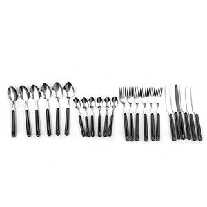 Wholesale Metal Silverware Kitchen 24pcs Tea Coffee Black Dessert Gold Flatware Spoon And Fork Cutlery Set Stainless Steel
