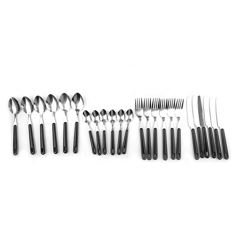 Wholesale Metal Silverware Kitchen 24pcs Tea Coffee Black Dessert Gold Flatware Spoon And Fork Cutlery Set Stainless Steel