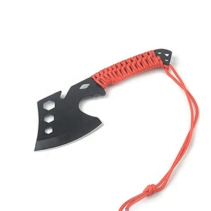 Multifunctional survival camping tactical axe with lanyard